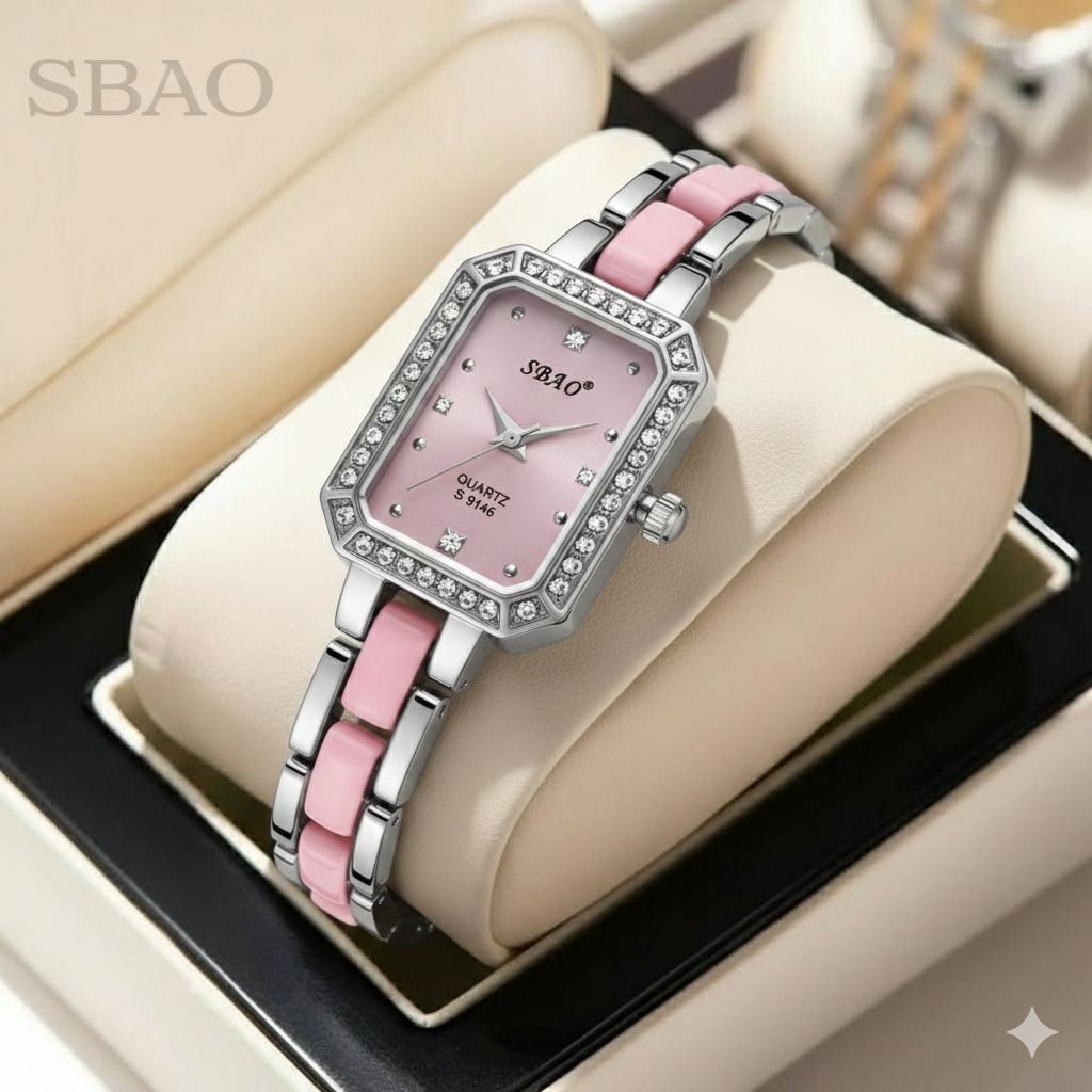 ساعت مچی زنانه سفید صورتی برند SBAO