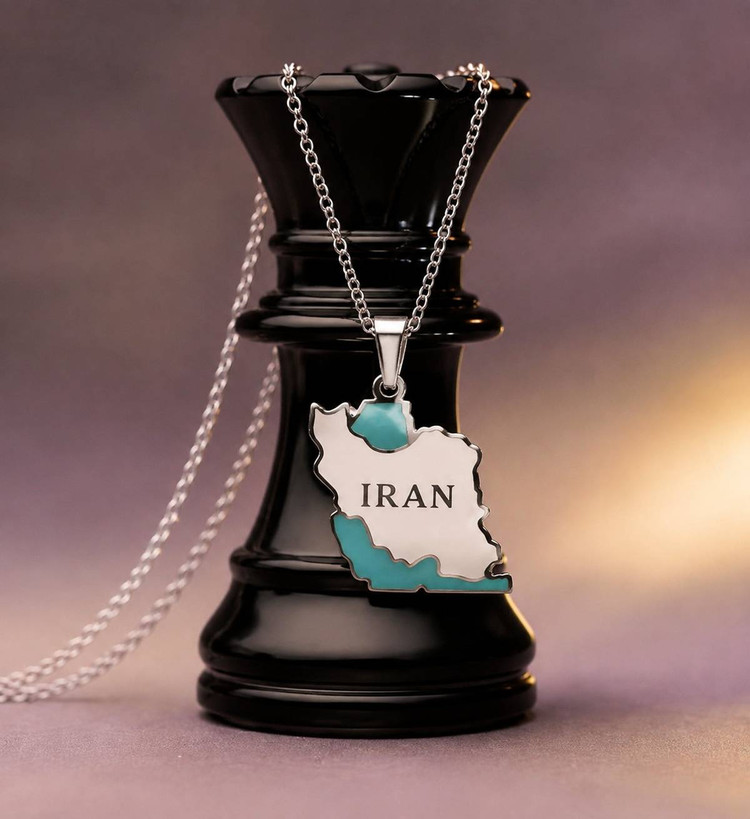 پلاک استیل نقشه ایران طرح آبی سفید( بدون زنجیر)