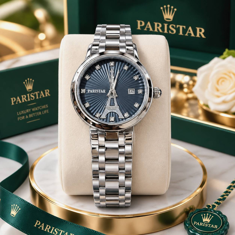 ساعت مچی زنانه بند استیل نقره ای برند PARISTAR اریجینال