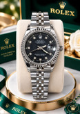 ساعت زنانه بند نقره ای صفحه مشکی از برند (رولکس)ROLEX DATE JUST