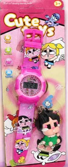 ست ساعت و پاسوییچی بچگانه طرح کارتونی دختران قدرتمند ِ از برند Cute toys